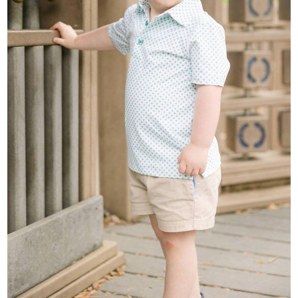 NEW POPS POLOS little boy's print button polo in green stars